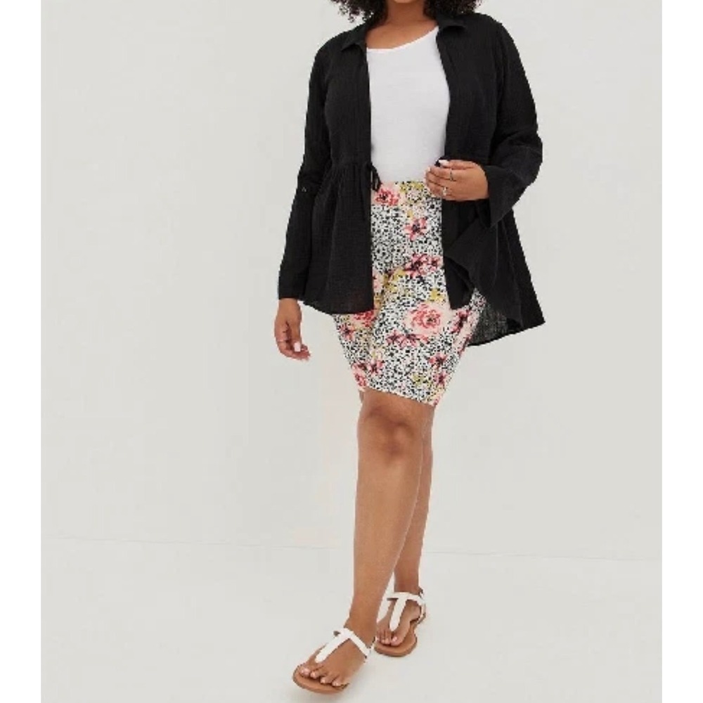 Torrid Black Cotton Gauze Long Sleeve Tie Waist Kimono Top1X Women's 14-16 NEw